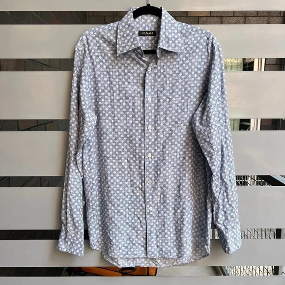 Canali Men's Dot Crosshatch Long Sleeve Dress Shirt Size S - Picture 2 of 7